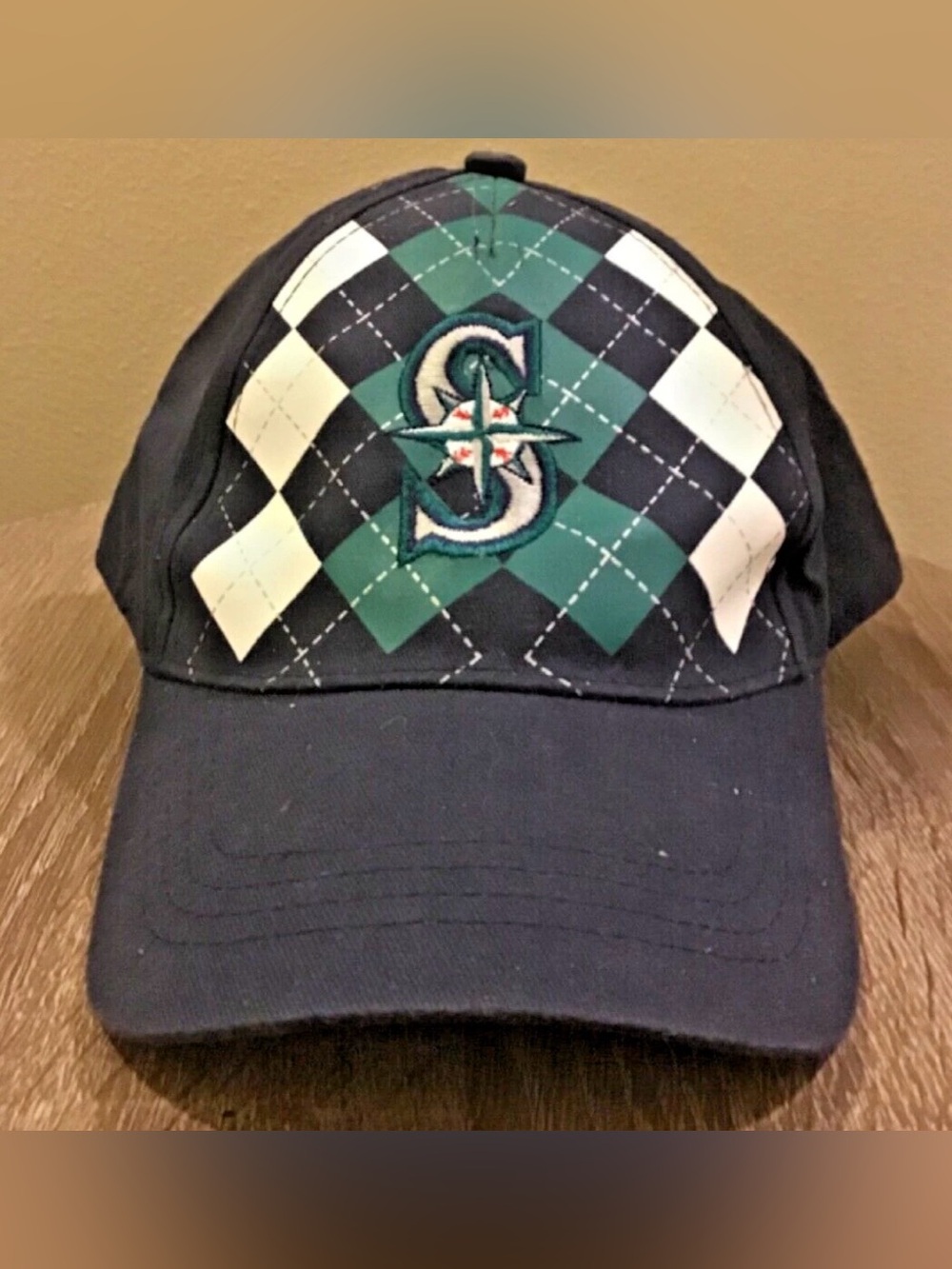 Seattle Mariners MLB Baseball Argyle Print Strap Adjust One Size Fits All Hat